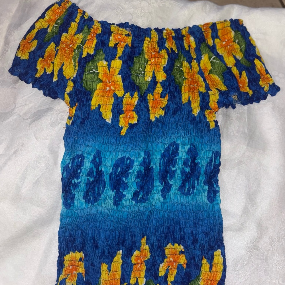 Roxy Blue and Yellow Smocked Top
